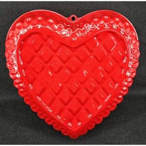 Nordic Ware Red Quilted Heart Cake Pan Ribbon Edge Fancy Valentines Day Love